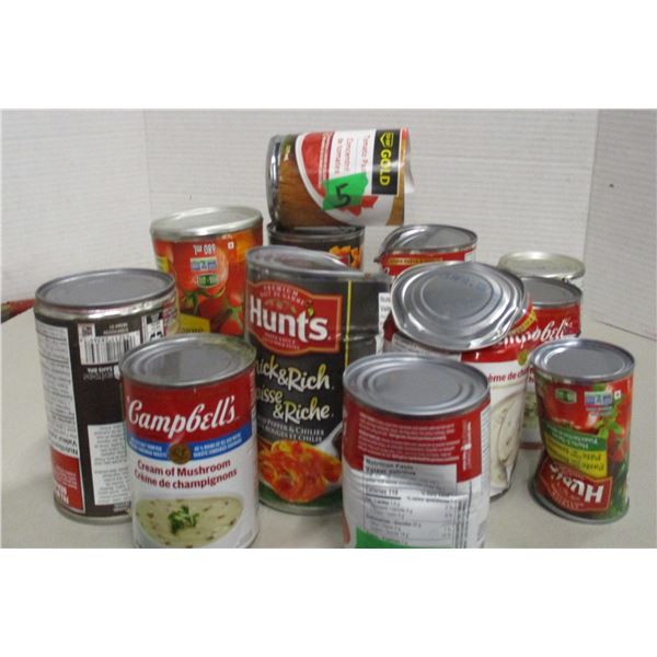 FREIGHT DAMAGE (AS IS):  APPROX. 12 CANS OF ASSORTED CANS OF GROCERIES (TOMATO SAUCE, SOUP)