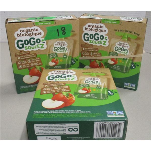 FREIGHT DAMAGE (AS IS):  APPLE GO GO SQUEEZE FRUIT - 3 BOXES