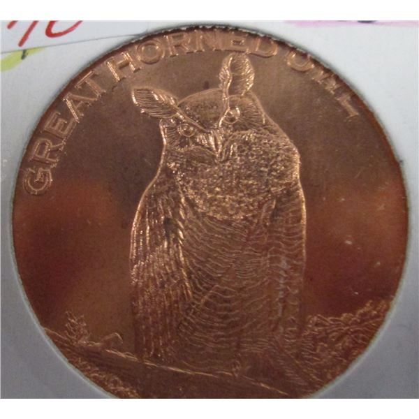 GREAT HORNED OWL 999 1 OUNCE FINE COPPER COIN