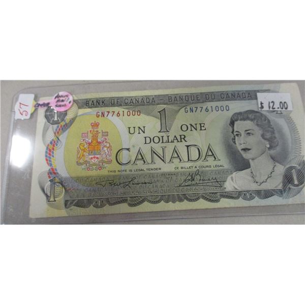 1973 MULTI COLORED CANADA POKER HAND SERIAL NUMBER $1 BILL