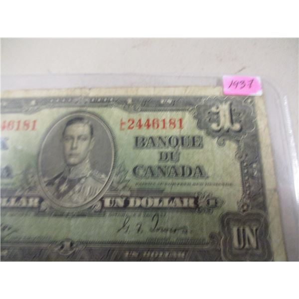 1937 KING GEORGE VI CANADA LEGAL TENDER $1 BILL