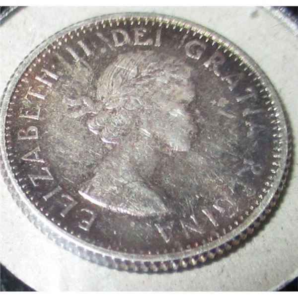 1958 TONED BU CANADA SILVER DIME