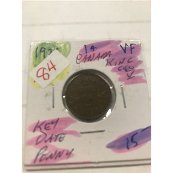 1926 VF KING GEORGE V CANADA KEY DATE PENNY