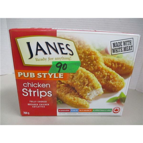 FROZEN:  JANES FULLY COOKED CHICKEN STRIPS (700G) - BOX
