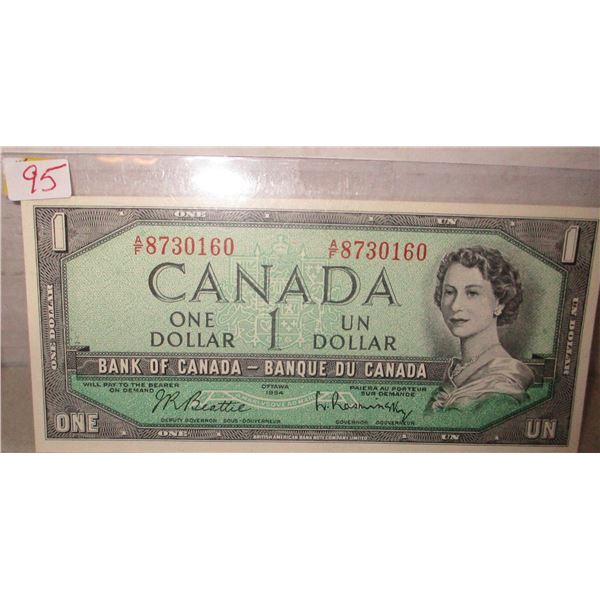 1954 CRISP UNCIRCULATED LAST OF CANADA $1 BILL