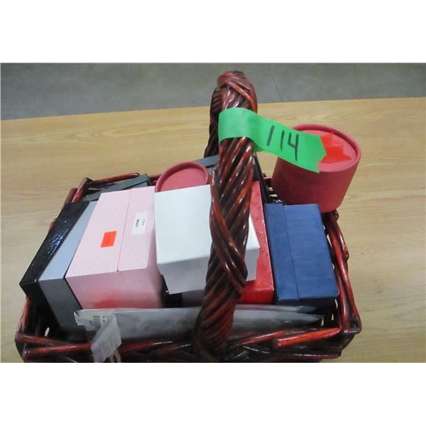 ESTATE:  BASKET C/W EMPTY JEWELRY BOXES