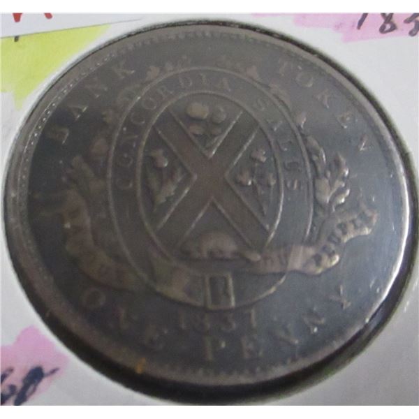1837 PROVICE OF CANADA LARGE PENNY TOKEN