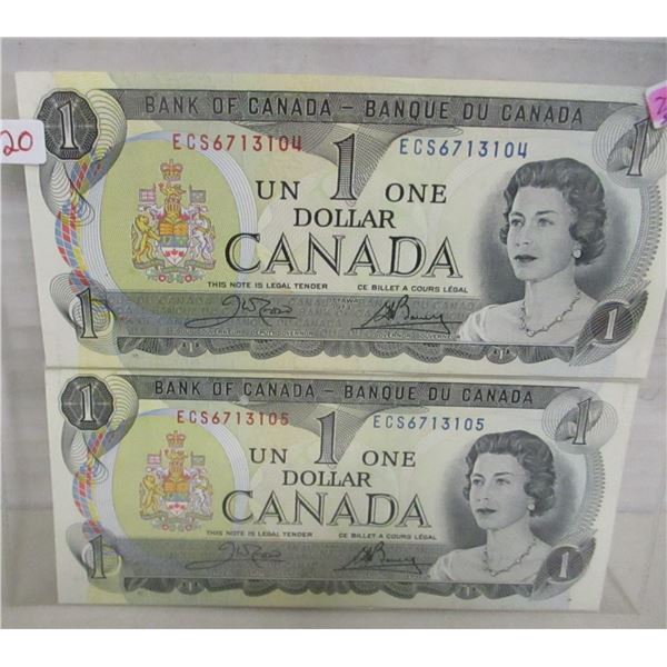 1973 CANADA SEQUENTIAL SERIAL NUMBER UNCIRCULATED $1 BILLS