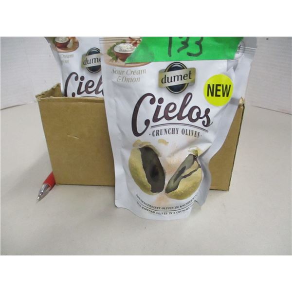 FREIGHT DAMAGE (AS IS):  FLAT C/W 10 BAGS CRUNCHY OLIVES