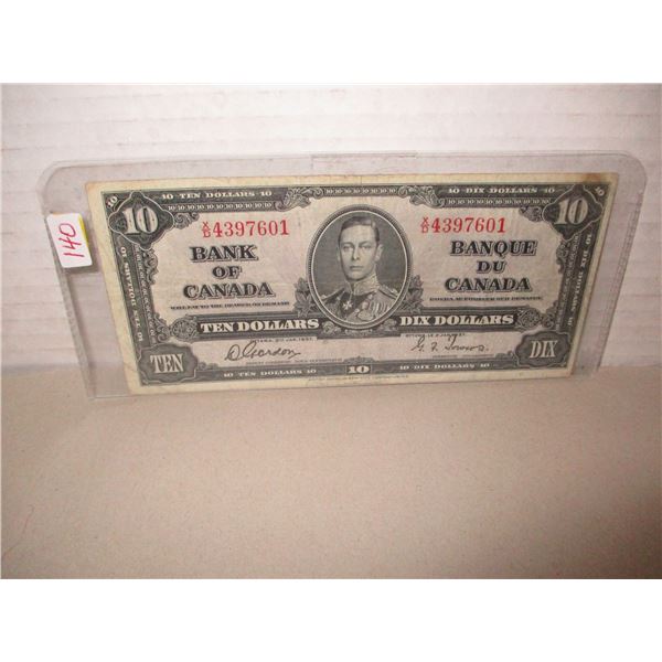 1937 BANK OF CANADA KING GEORGE VI LEGAL TENDER $10 BILL