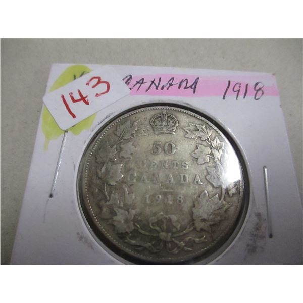 1918 CANADA KING GEORGE V SILVER HALF DOLLAR