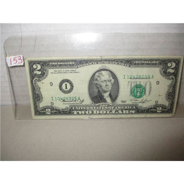 1976 GREEN SEAL SCARCE USA $2 BILL