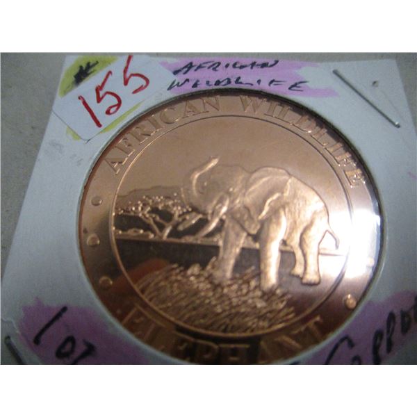 AFRICAN WILDLIFE ELEPHANT 999 FINE COPPER COIN