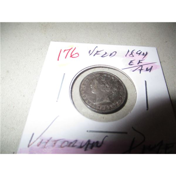 1894 EF/AU VICTORIAN NEWFOUNDLAND DIME