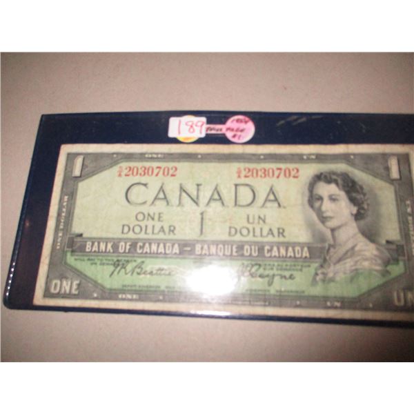 1954 DEVILS FACE CANADA $1 DOLLAR BILL