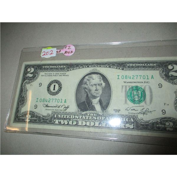 1976 SCARCE GREEN SEAL USA $2 BILL