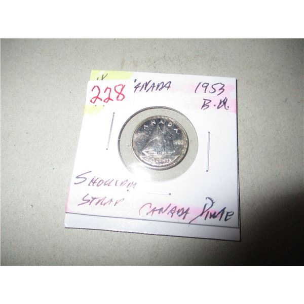 1953 BU SHOULDER STRAP CANADA SILVER DIME