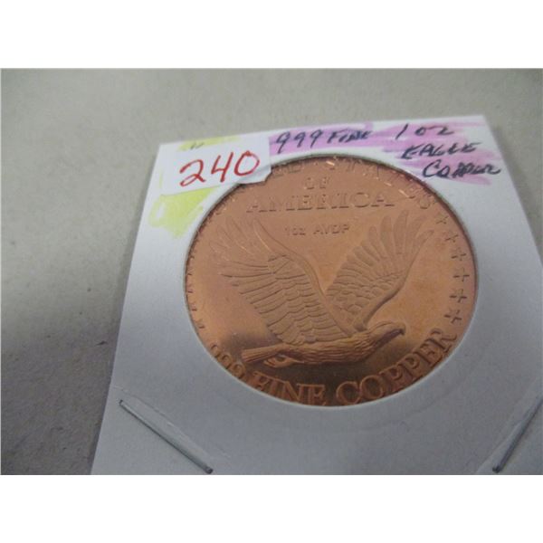 999 FINE COPPER 1 OZ USA EAGLE COIN