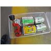 Image 1 : ESTATE:  PLASTIC CONTAINER C/W CANS OF CEMENT CUTTER