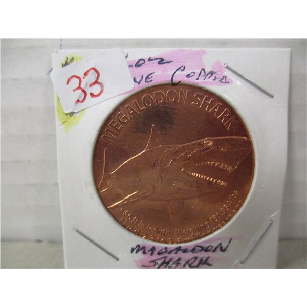1 OZ FINE COPPER MEGALODON SHARK COIN