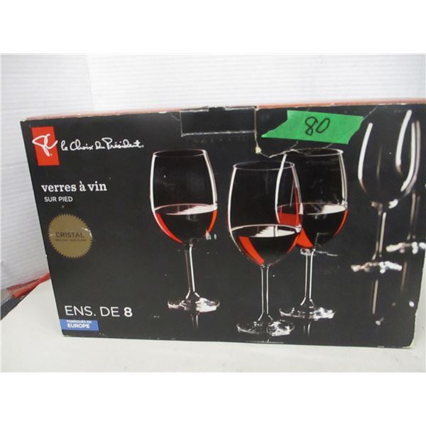 ESTATE:  SET OF 8 CRYSTAL LONG STEM WINE GLASSES