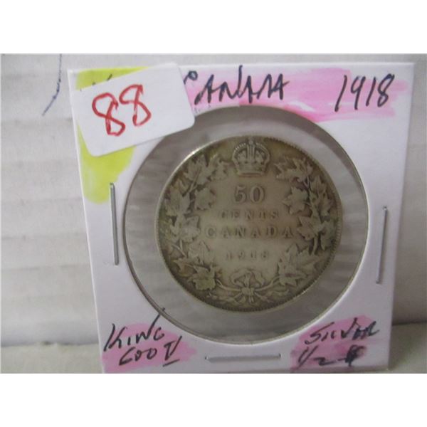 1918 CANADA KING GEORGE V SILVER HALF DOLLAR