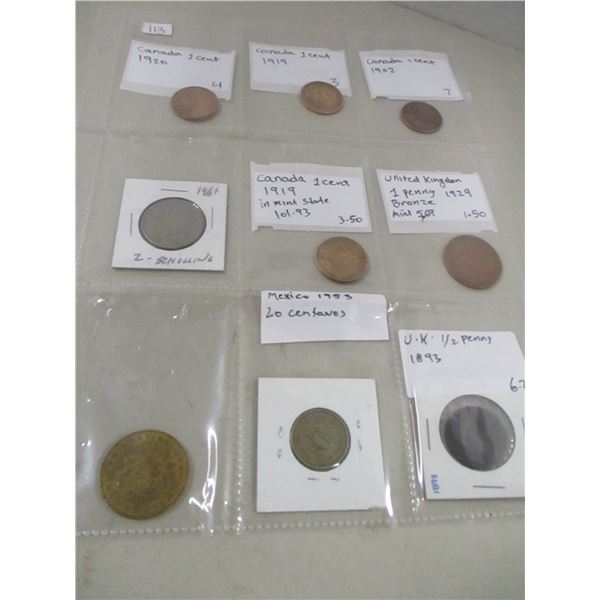 STOCK SHEET OF CANADA & WORLD LARGE PENNIES & COINS