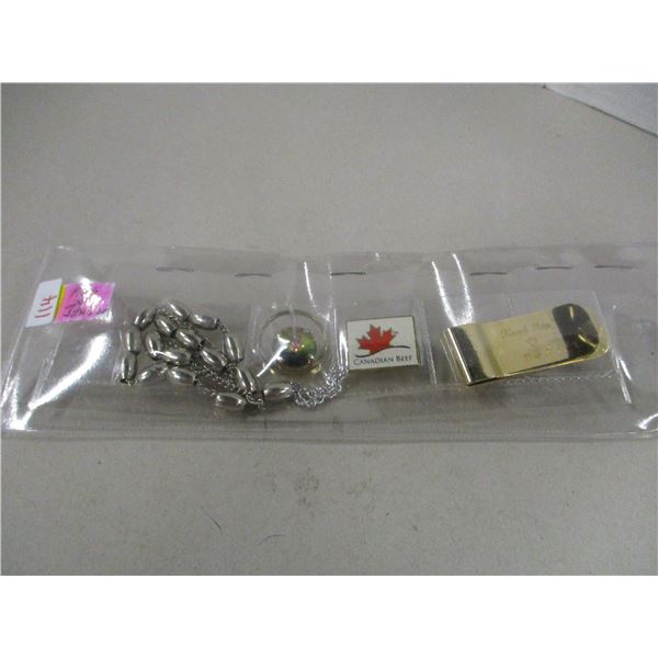 LOT OF PINS, JEWELRY & MONEY CLIP SET