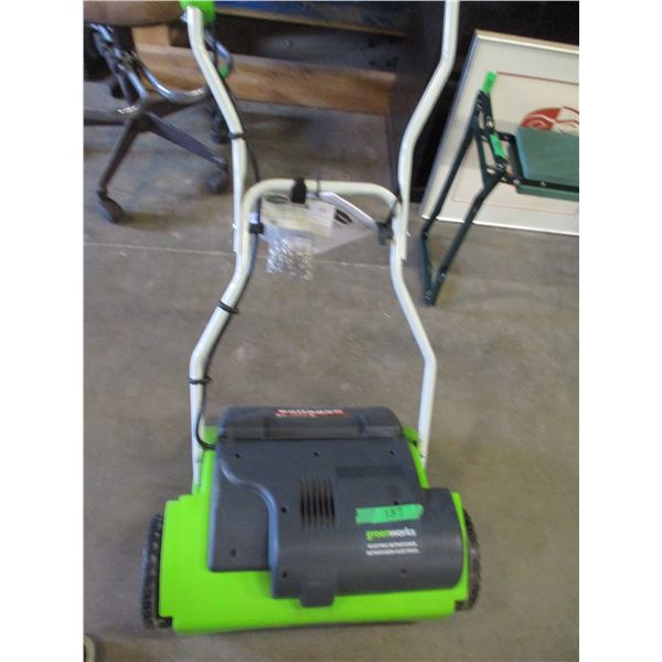 LIKE NEW:  GREENWORKS ELECTRIC GRASS DETHATCHER