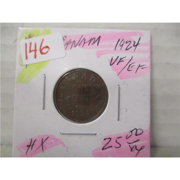 1924 VF/EF CANADA KEY DATE PENNY
