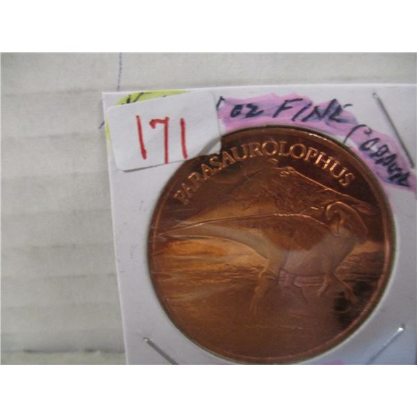 1 OZ 999 FINE COPPER PARASAUROCOPHUS COIN