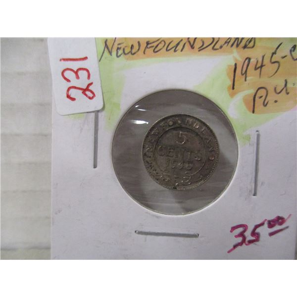 1945C AU N EWFOUNDLAND SILVER FIVE CENT