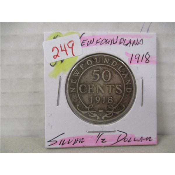 1918 VF NEWFOUNDLAND SILVER HALF DOLLAR