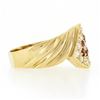Image 5 : Vintage 18K Gold Round Pave Set Cubic Zirconia & Ruby Grooved Cluster Band Ring