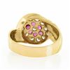 Image 6 : Vintage 18K Gold Round Pave Set Cubic Zirconia & Ruby Grooved Cluster Band Ring