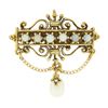 Vintage Victorian Revival 14K Gold Opal Cultured Pearl Dangle Brooch Pin Pendant