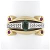 14K TT Gold.92 ctw Oval Sapphire Solitaire Diamond Ruby Sideways Scroll Band Rin