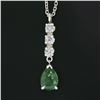 Image 3 : 14K White Gold Pear Emerald & Round Diamond Tear Drop Dangle Pendant w/ Chain