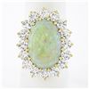 Vintage 14k Gold Oval Cabochon Opal w/ 4.0 ctw Round Diamond Halo Cocktail Ring