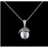 0.33 ctw Pearl and Diamond Pendant With Chain - 14KT White Gold