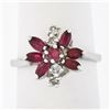 Vintage 14K White Gold 0.80 ctw Ruby & Diamond Petite Tiered Spray Cluster Ring