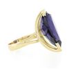 Image 5 : 14k Yellow Gold Large Pear Cut Half Bezel Purple Stone Solitaire Cocktail Ring