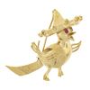 Image 1 : Vintage 14K Gold 3D Detailed Textured Bird with Hat Pin Brooch w/ .04 ctw Ruby