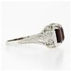 Image 5 : Antique Art Deco 14k Gold Rectangular Filigree 2 Stone Garnet Twin Ring