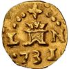 Image 1 : PERU, Lima, gold cob 1 escudo, 1731/0 N, extremely rare, NGC MS 61, finest and only example in NGC c
