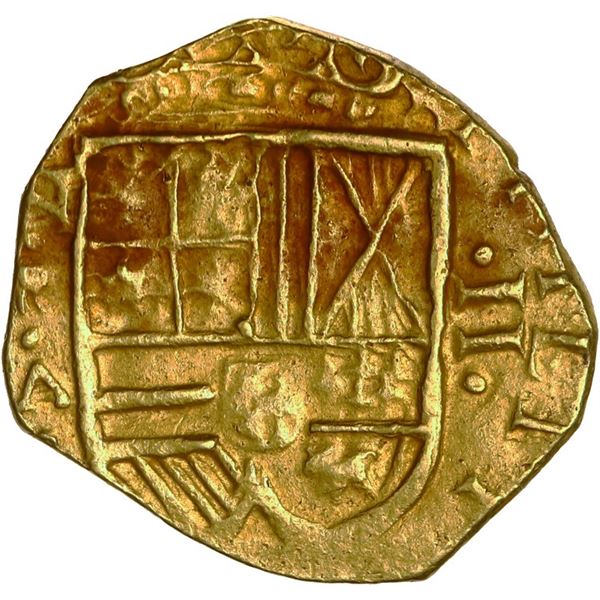 COLOMBIA, Bogotá, gold cob 2 escudos, Philip IV, assayer A below mintmark NR to left, dots in ringle