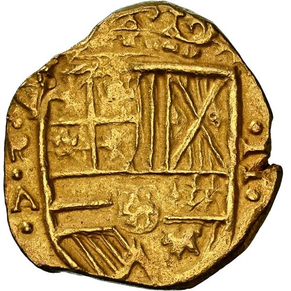 COLOMBIA, Bogotá, gold cob 2 escudos, Philip IV, assayer A below mintmark NR to left, dots in ringle