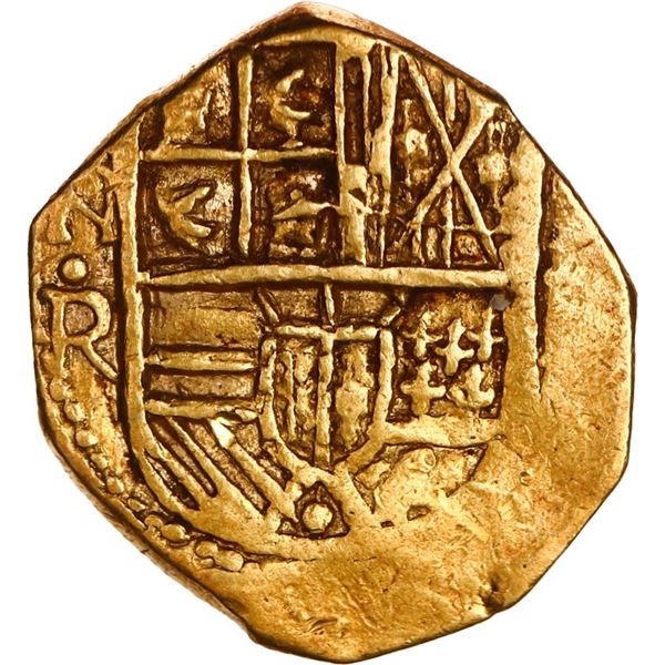 COLOMBIA, Bogotá, gold cob 2 escudos, 1645, assayer not visible (R) to right, mintmark NR to left, v