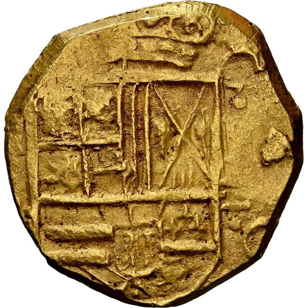 COLOMBIA, Bogotá, gold cob 2 escudos, (1672), assayer R ABOVE denomination II to right, very rare, N