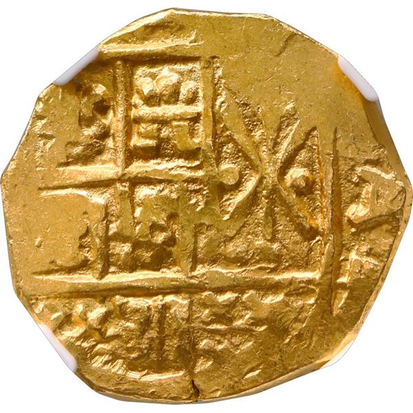COLOMBIA, Bogotá, gold cob 2 escudos, Charles II posthumous, no assayer (Arce), NGC MS 63 (1715 Flee